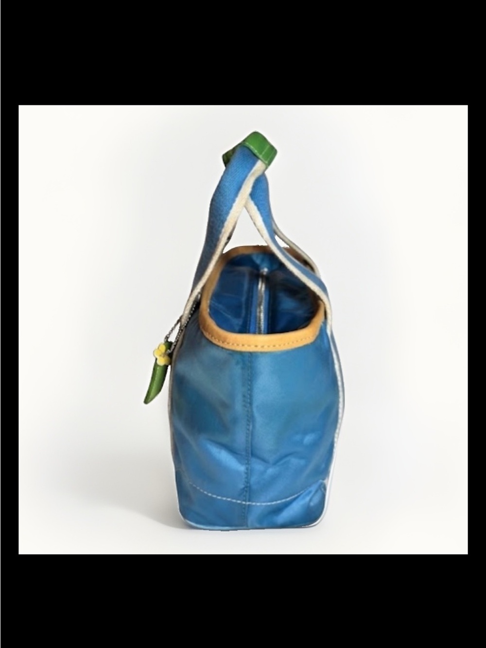 Coach Mini Satin-Nylon Tote Bag-Ocean Blue/Grass Green Leather-2004 Style: #1893 - Picture 3 of 14